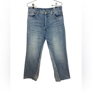 Free People High Rise Two Toned Wide Leg Cropped Jeans 28